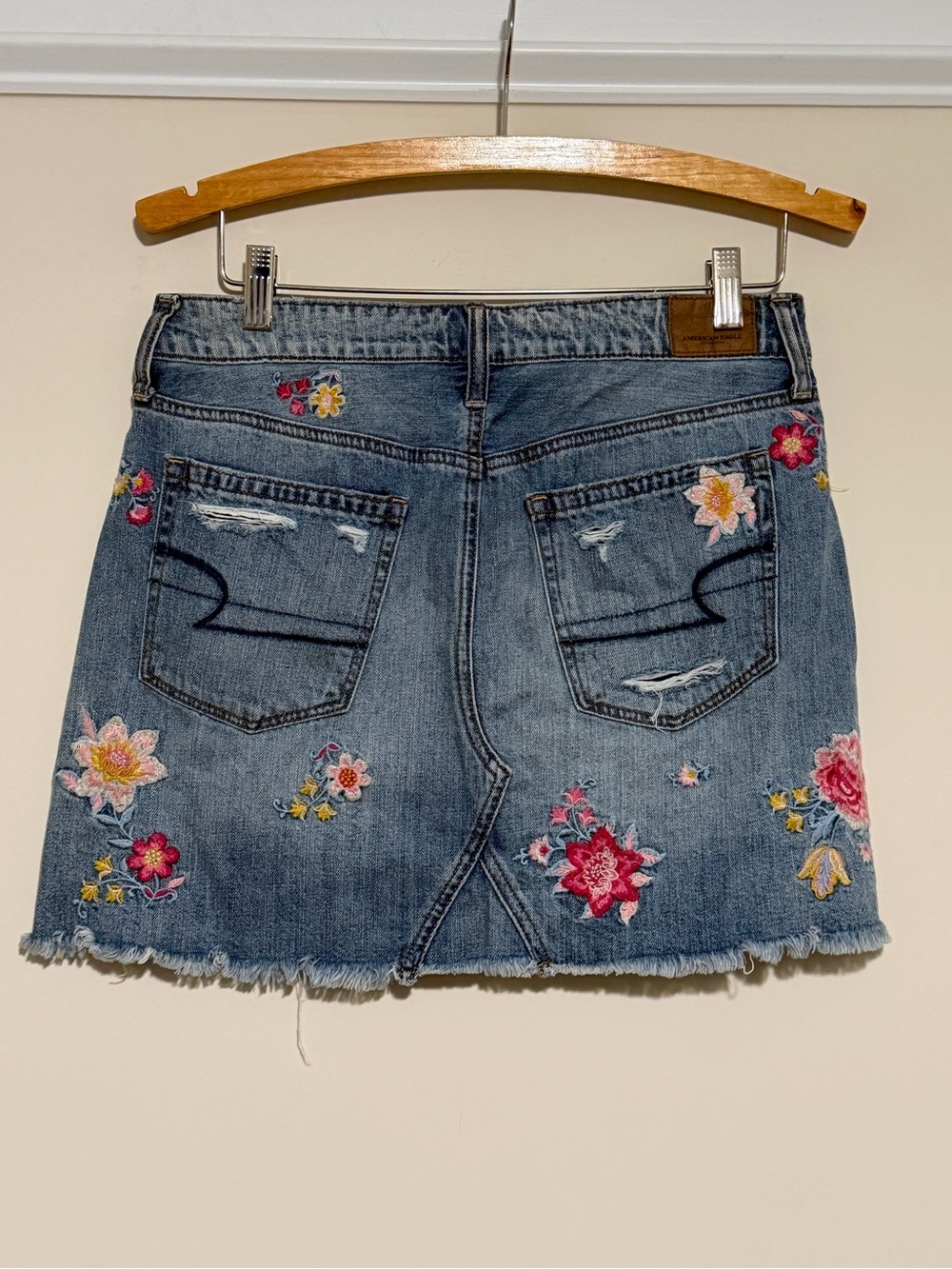 American Eagle Outfitters Embroidered Blue Denim Mini Skirt - Picture 9 of 9